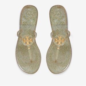 Tory Burch Mini Miller Jelly Thong Sandals- Green multi/ Gold Glitter sandals